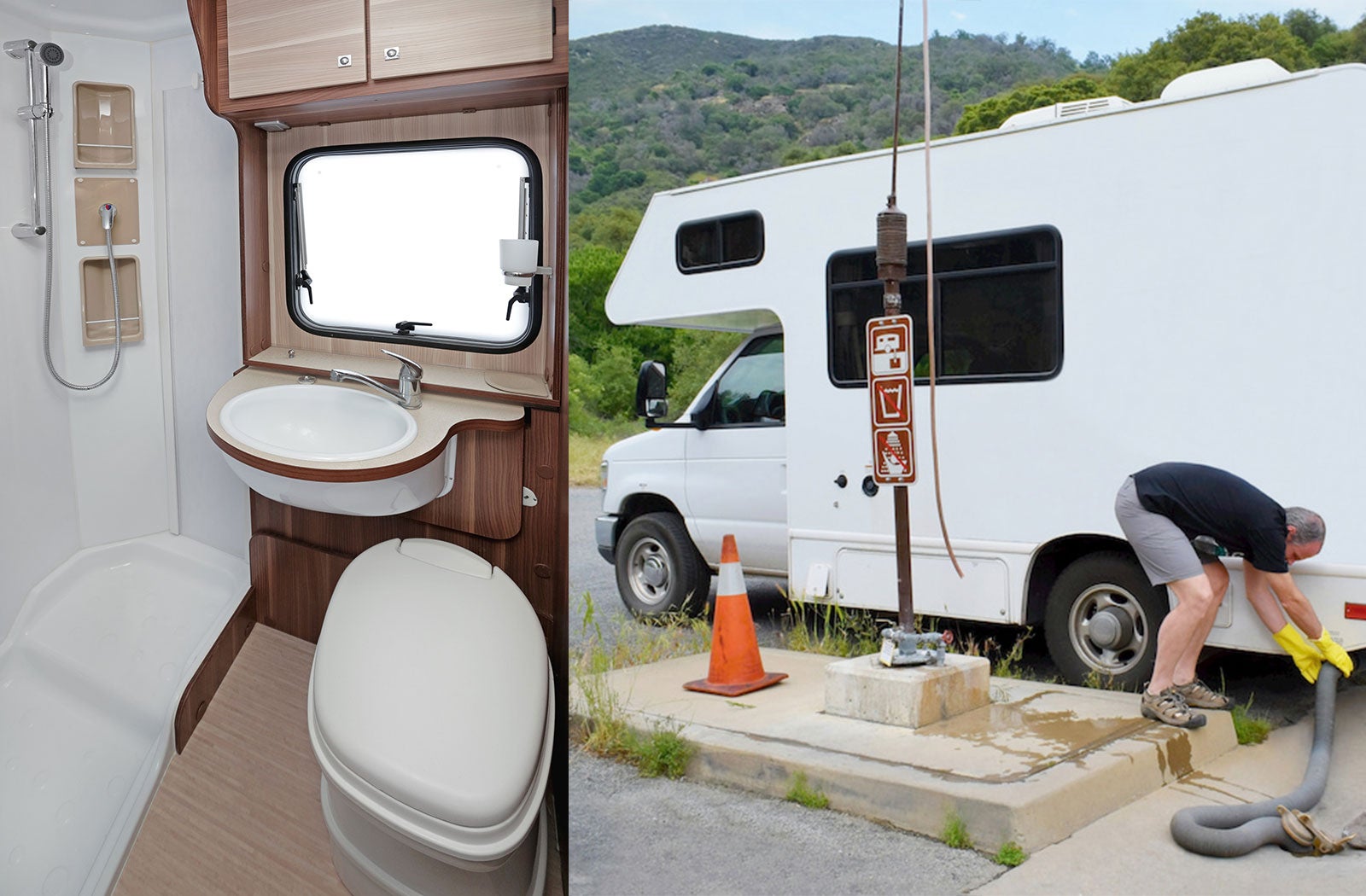 Portable RV/camper toilet and holding tank setup in Salem, New Hampshire