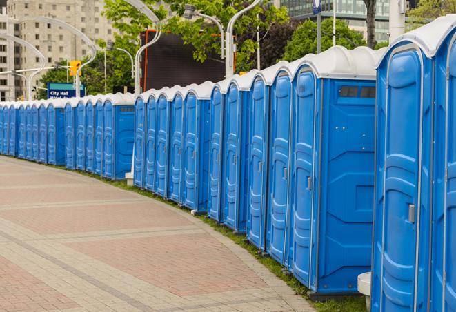 Seasonal porta potty units set up at a Salem, New Hampshire venue